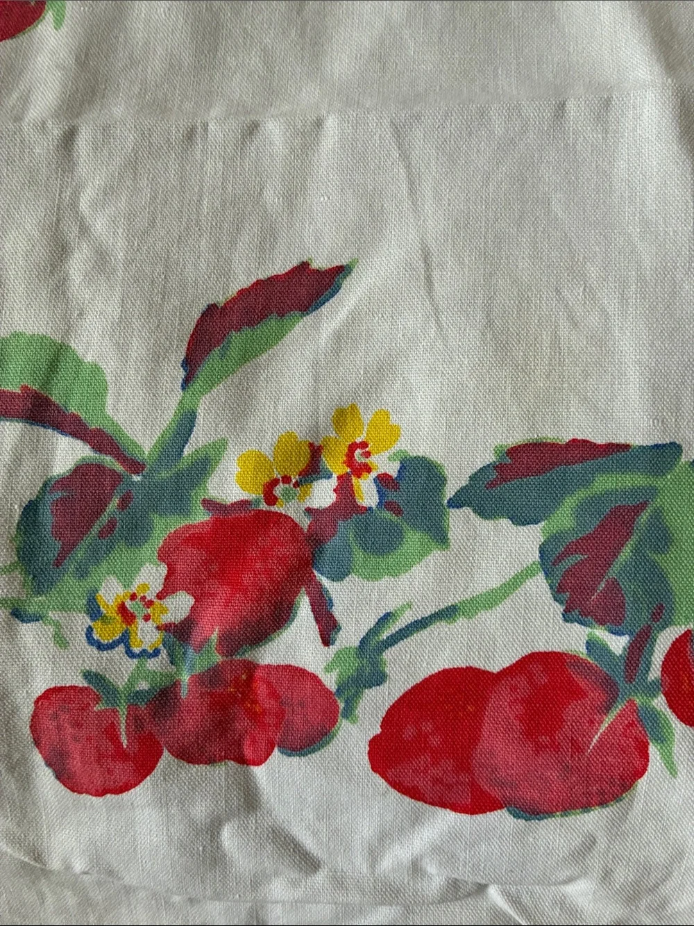Vintage mid-century cotton tablecloth with Strawberries